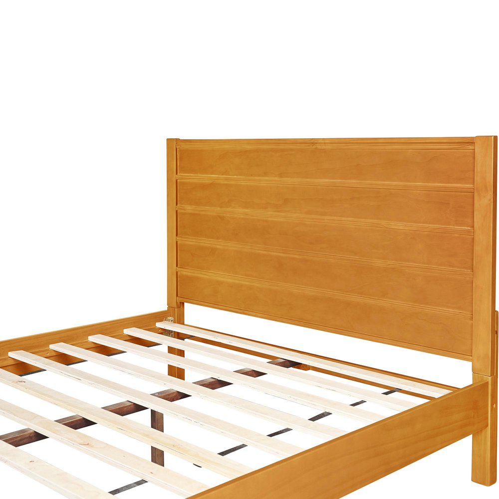 Brown Ribbed Texture Solid Wood Queen Bed Frame — view 6