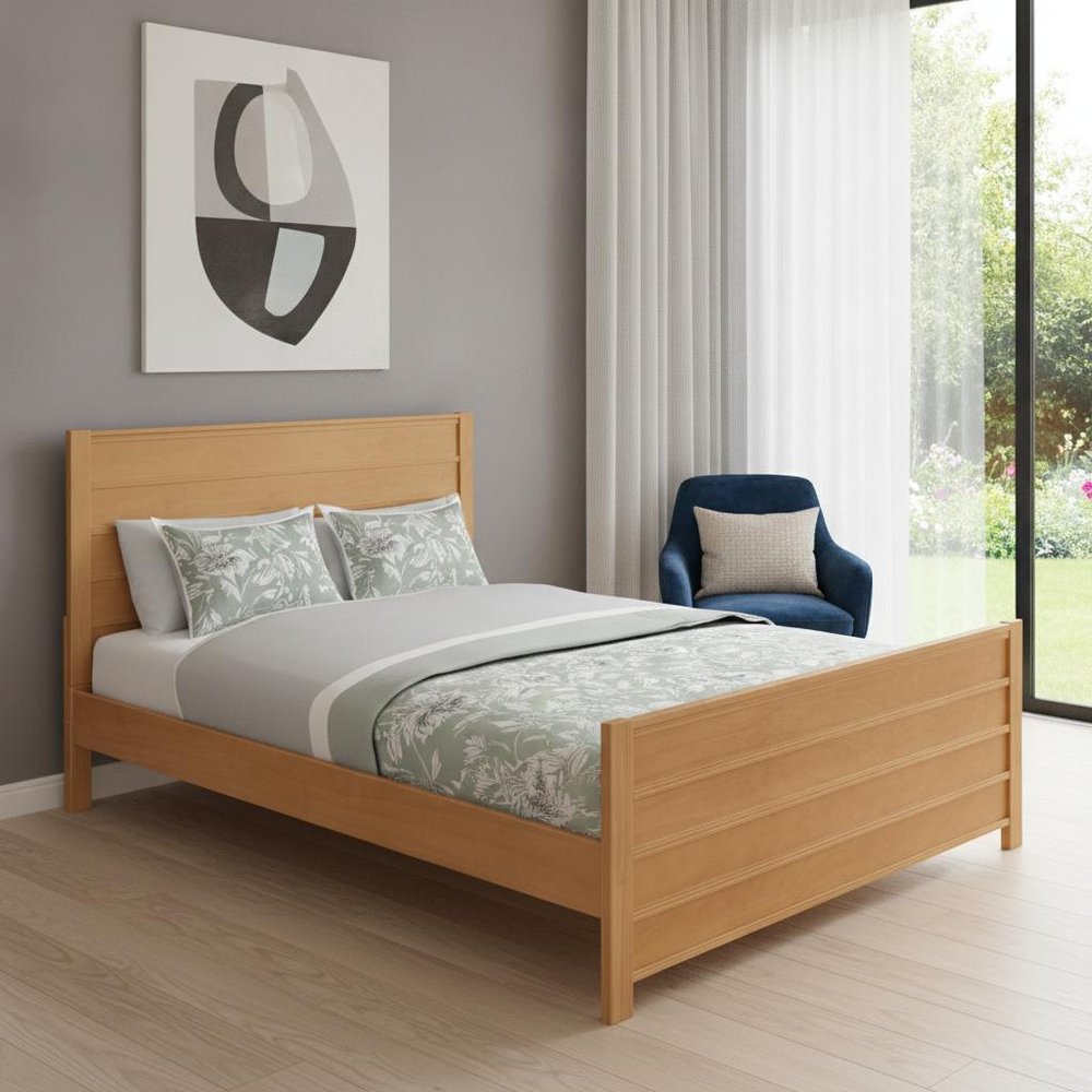 Brown Ribbed Texture Solid Wood Queen Bed Frame HomeRoots