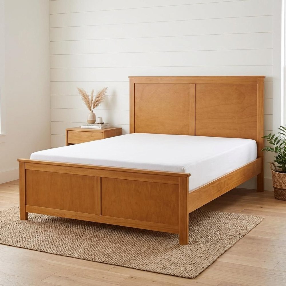 Brown Solid Wood Queen Bed Frame
