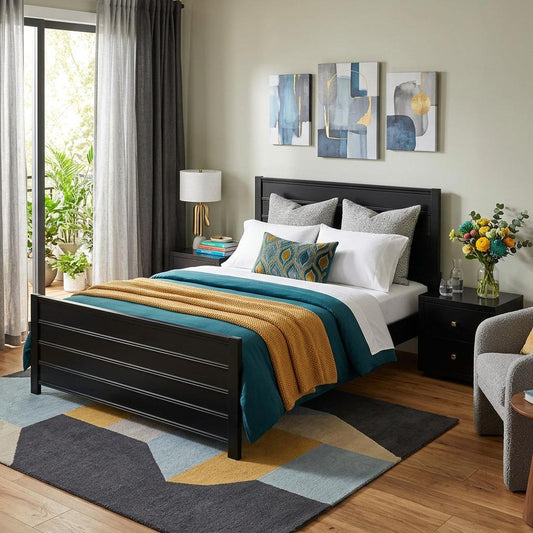 Three Piece Black Solid Wood Bedroom Set HomeRoots