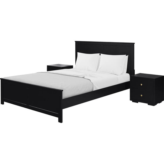 Black Solid Wood Queen Bed Frame With Drawers
