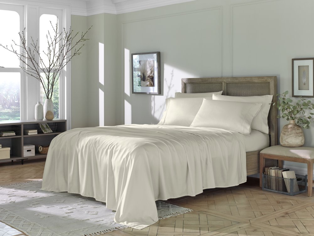 Six Piece Ivory Tencel Lyocell Queen Sheet Set HomeRoots