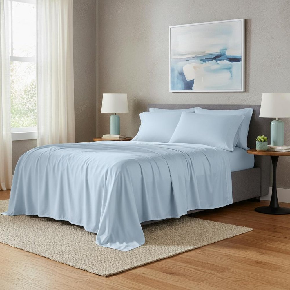Six Piece Powder Blue Tencel Lyocell Queen Sheet Set HomeRoots