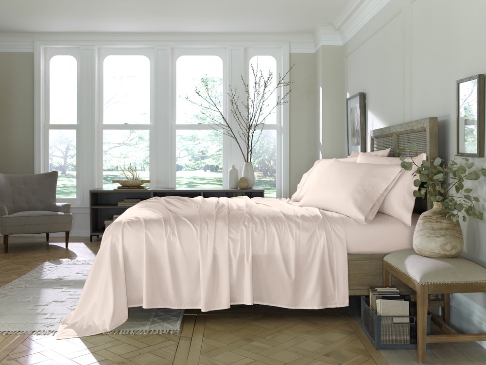 Six Piece Blush Tencel Lyocell Queen Sheet Set HomeRoots
