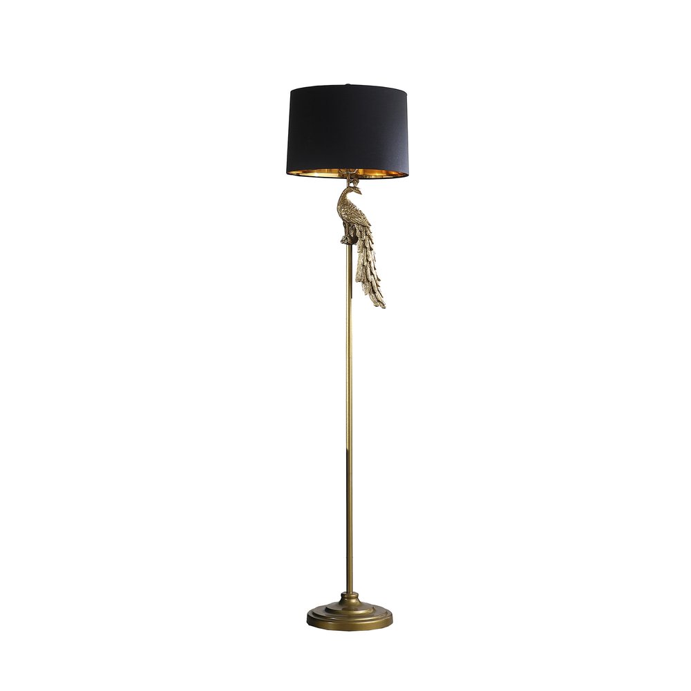 65" Gold And Black Floor Lamp With Black Fabric Drum Shade HomeRoots