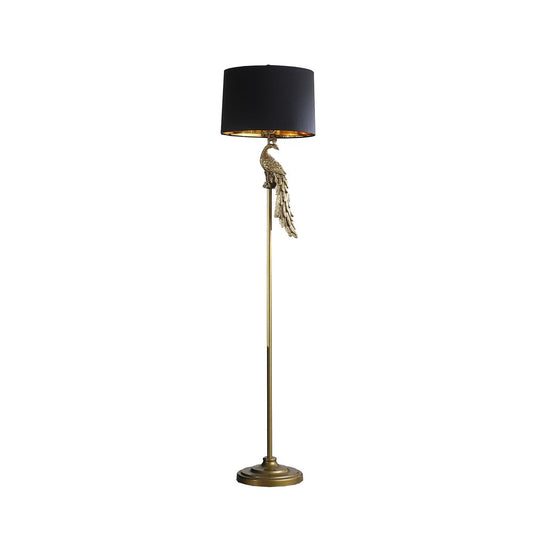 65" Gold And Black Floor Lamp With Black Fabric Drum Shade