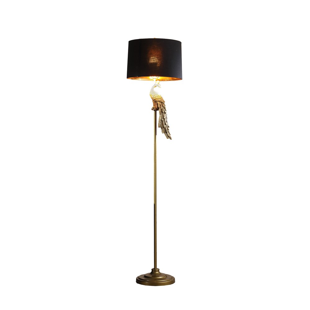 65" Gold And Black Floor Lamp With Black Fabric Drum Shade — view 2