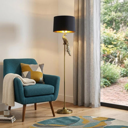 65" Gold And Black Floor Lamp With Black Fabric Drum Shade HomeRoots