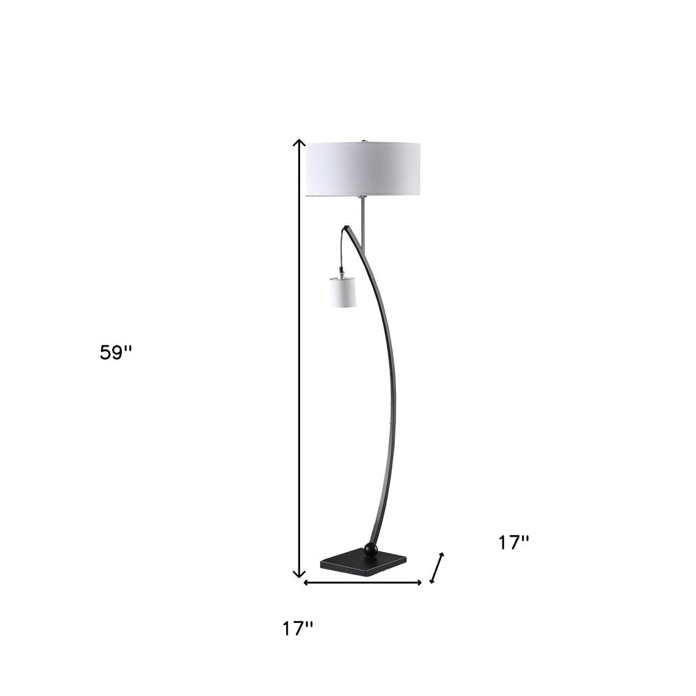 59" Matte Black Dual Arc Floor Lamp With White Drum Shade — view 5