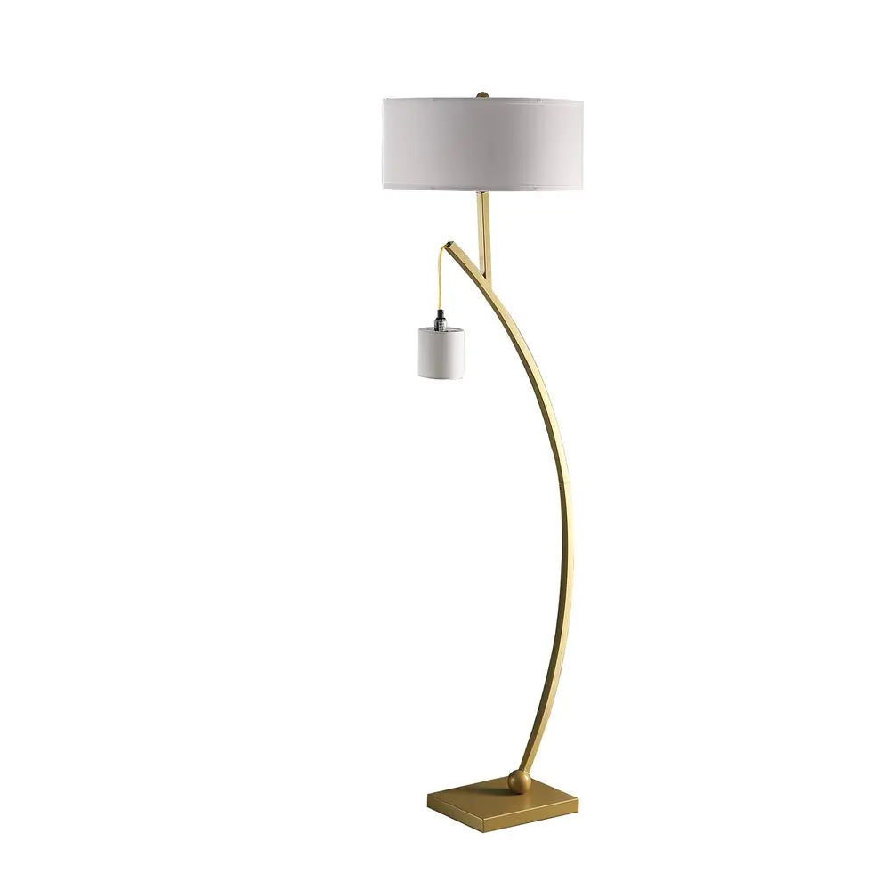 59" Gold And White Arc Floor Lamp With White Fabric Drum Shade HomeRoots