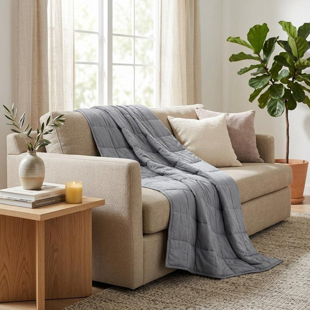 48" X 72" Light Gray Cotton Quilted Plush 15 Pound Weighted Blanket HomeRoots
