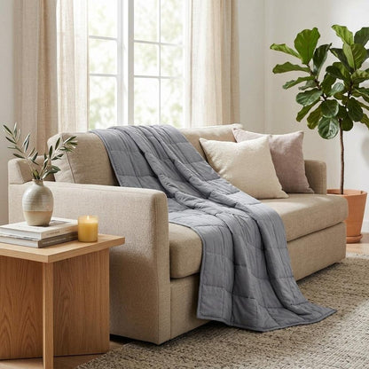 48" X 72" Light Gray Cotton Quilted Plush 15 Pound Weighted Blanket HomeRoots