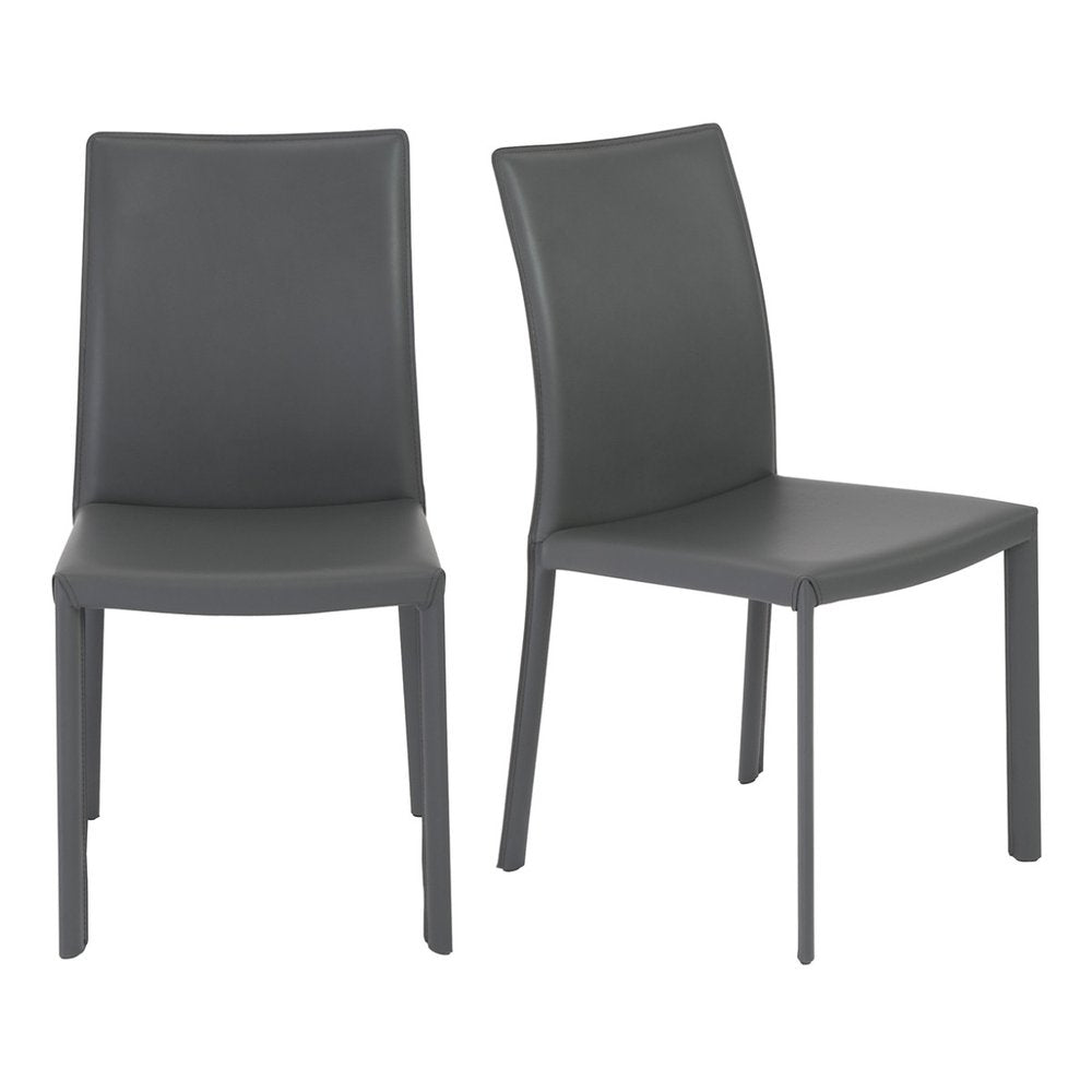 Set of Two Gray Upholstered Leather Dining Side Chairs HomeRoots