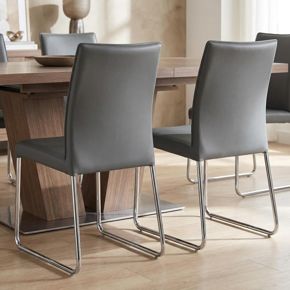 Set of Two Gray Upholstered Leather Dining Side Chairs HomeRoots