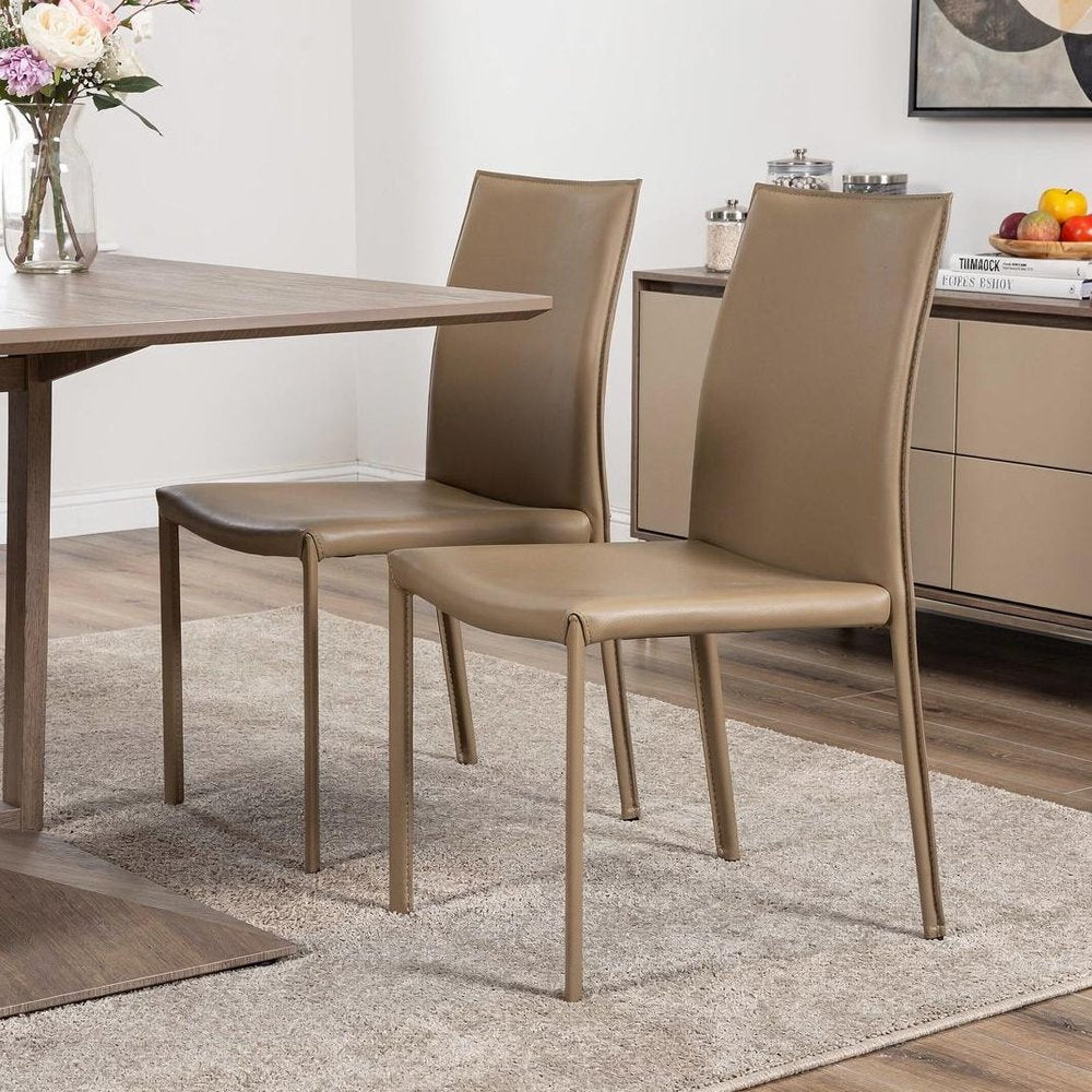 Set of Two Taupe Upholstered Leather Dining Side Chairs HomeRoots