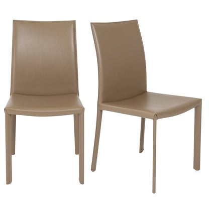 Set of Two Taupe Upholstered Leather Dining Side Chairs HomeRoots
