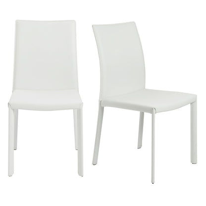 Set of Two White Upholstered Leather Dining Side Chairs HomeRoots