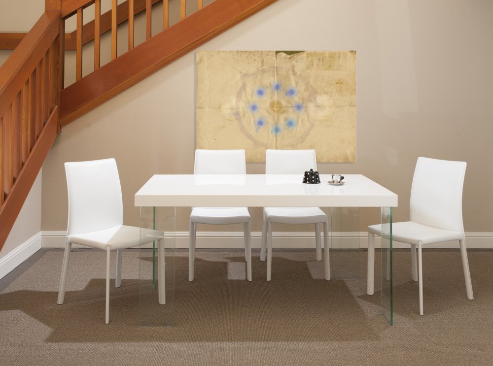 Set of Two White Upholstered Leather Dining Side Chairs HomeRoots