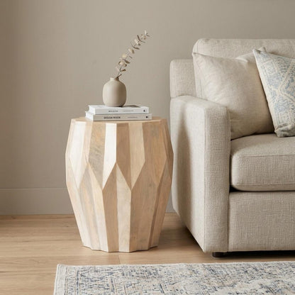 23" Natural Solid Wood Round Drum End Table