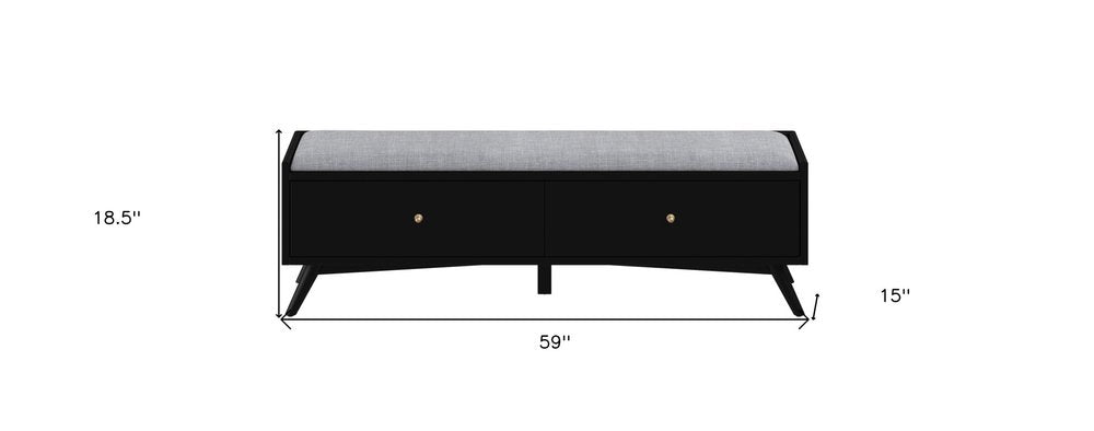 59" Gray and Black Fabric Upholstered Storage Bench with Drawers HomeRoots