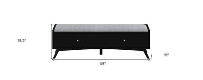 59" Gray and Black Fabric Upholstered Storage Bench with Drawers HomeRoots