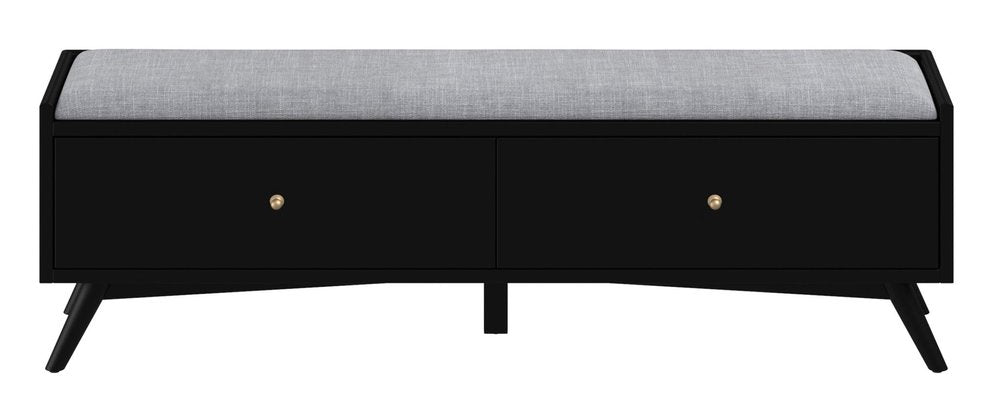 59" Gray and Black Fabric Upholstered Storage Bench with Drawers HomeRoots