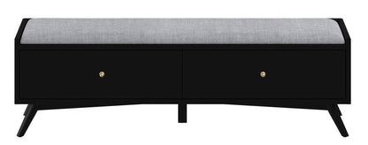 59" Gray and Black Fabric Upholstered Storage Bench with Drawers HomeRoots