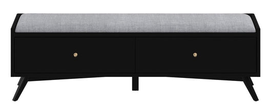 59" Gray and Black Fabric Upholstered Storage Bench with Drawers HomeRoots