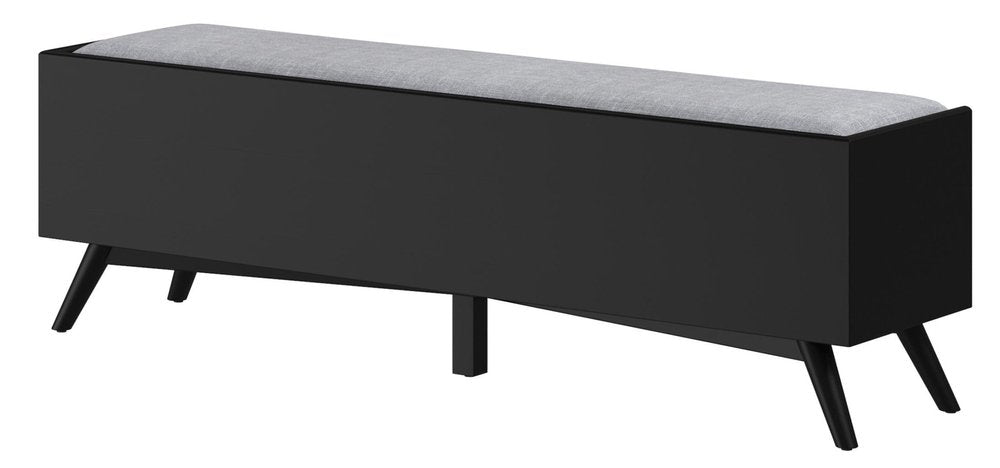 59" Gray and Black Fabric Upholstered Storage Bench with Drawers HomeRoots