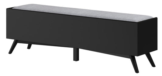 59" Gray and Black Fabric Upholstered Storage Bench with Drawers HomeRoots