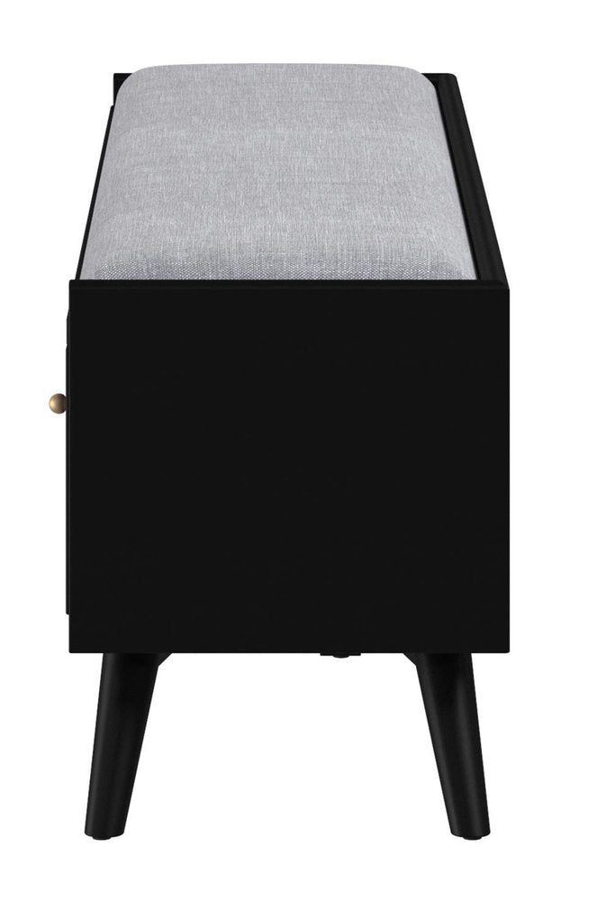 59" Gray and Black Fabric Upholstered Storage Bench with Drawers HomeRoots