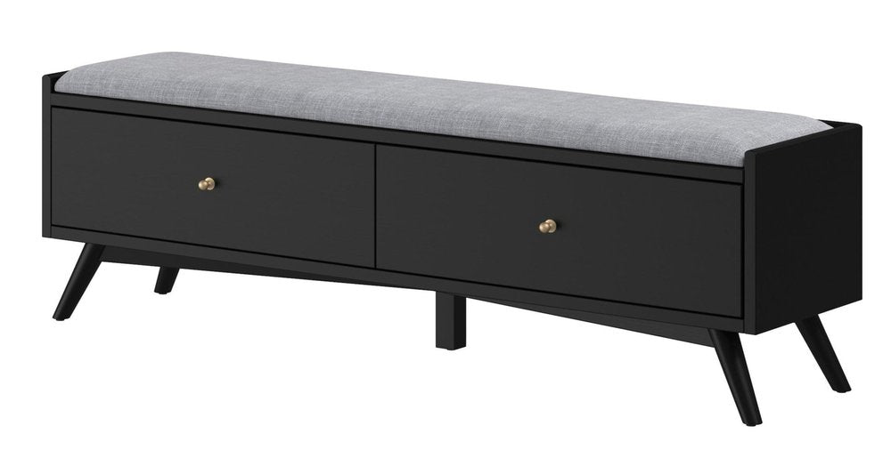 59" Gray and Black Fabric Upholstered Storage Bench with Drawers HomeRoots