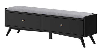 59" Gray and Black Fabric Upholstered Storage Bench with Drawers HomeRoots