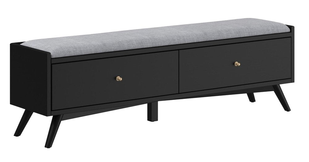 59" Gray and Black Fabric Upholstered Storage Bench with Drawers HomeRoots