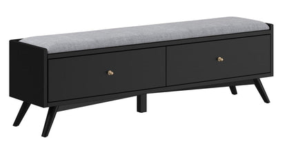 59" Gray and Black Fabric Upholstered Storage Bench with Drawers HomeRoots