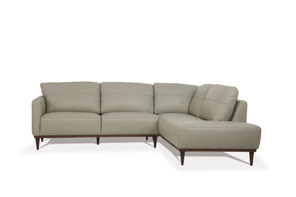 Light Green Leather L Shaped Two Piece Sofa and Chaise Sectional