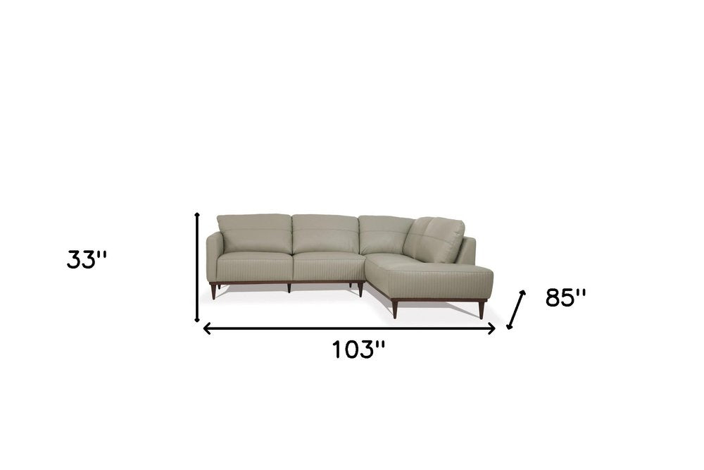 Light Green Leather L Shaped Two Piece Sofa and Chaise Sectional HomeRoots