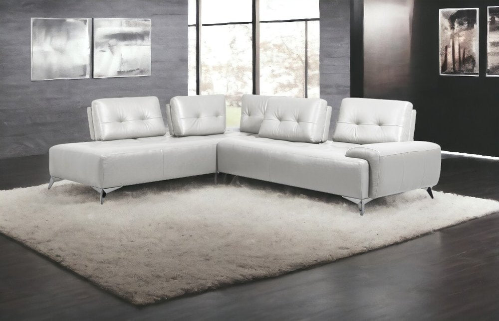 White Leather L Shaped Two Piece Seating Component HomeRoots