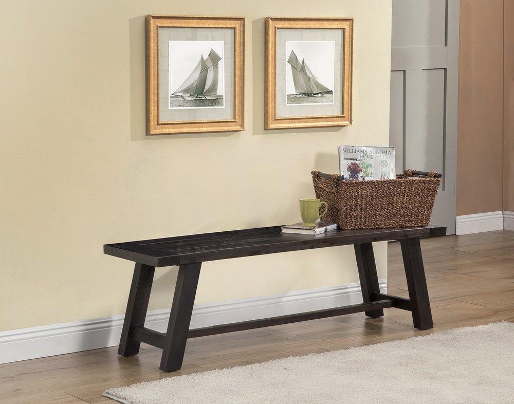 60" Gray And Dark Brown Distressed Wood Dining Bench HomeRoots