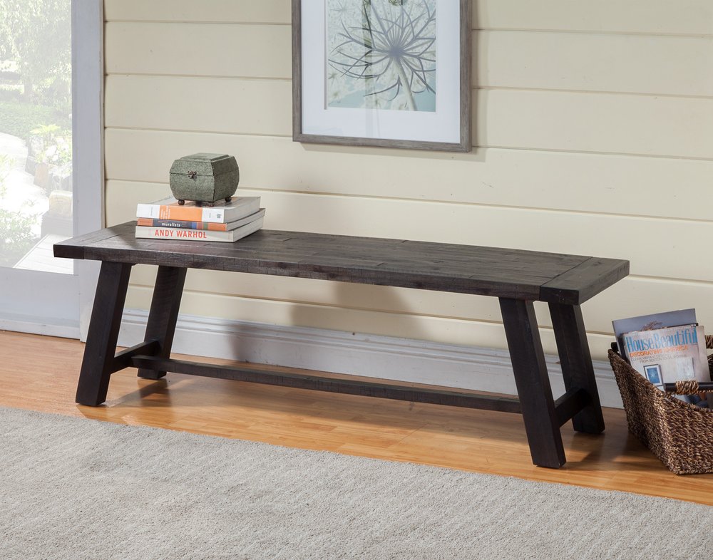 60" Gray And Dark Brown Distressed Wood Dining Bench HomeRoots