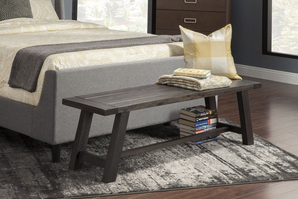 60" Gray And Dark Brown Distressed Wood Dining Bench HomeRoots