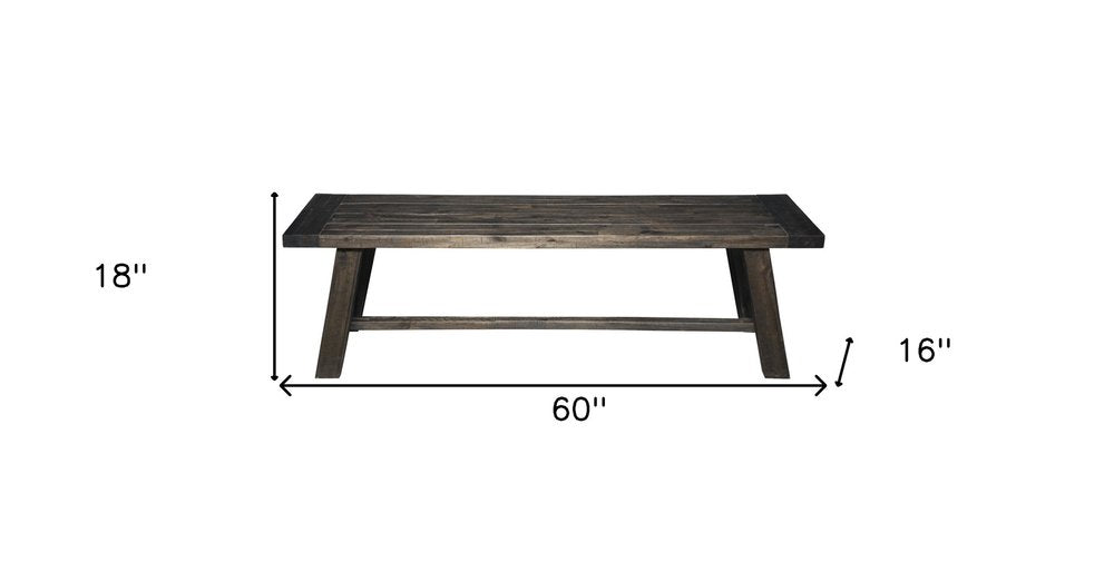 60" Gray And Dark Brown Distressed Wood Dining Bench HomeRoots