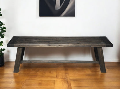 60" Gray And Dark Brown Distressed Wood Dining Bench HomeRoots