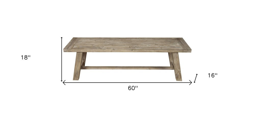 60" Natural Distressed Solid Wood Dining Bench HomeRoots