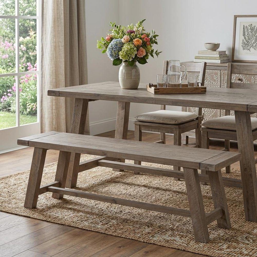 60" Natural Distressed Solid Wood Dining Bench HomeRoots