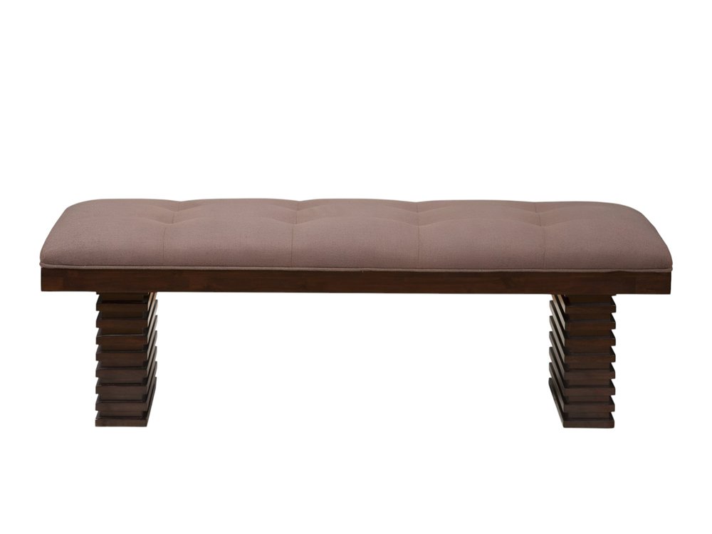 59" Latte and Espresso Linen Blend Upholstered Dining Bench HomeRoots