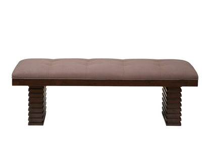 59" Latte and Espresso Linen Blend Upholstered Dining Bench HomeRoots