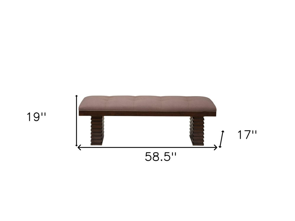 59" Latte and Espresso Linen Blend Upholstered Dining Bench HomeRoots