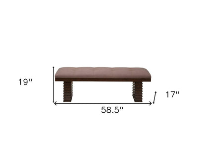 59" Latte and Espresso Linen Blend Upholstered Dining Bench HomeRoots