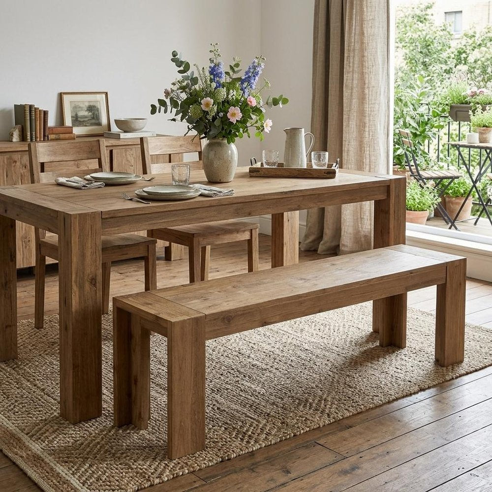 58" Natural Distressed Solid Wood Dining Bench HomeRoots
